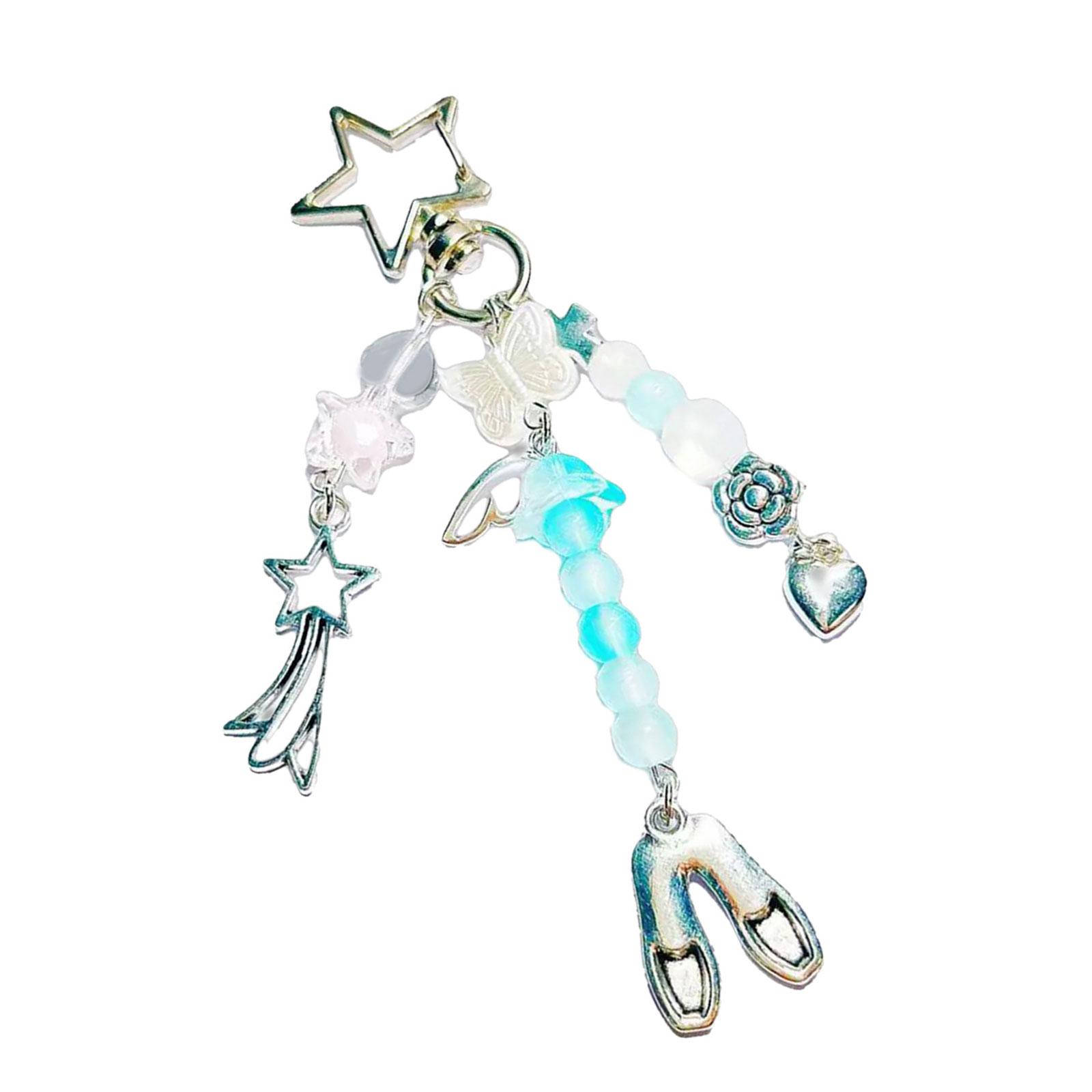 

Lovely Heart Keychain with Beaded Strawberry and Star Pendant Perfect Accessory Present for Youthful Fashion Enthusiasts