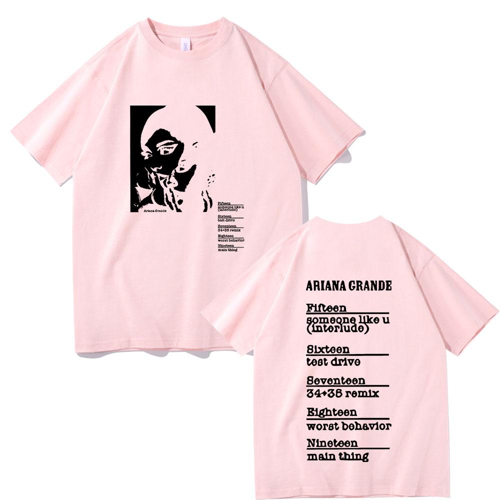 Singer Ariana Grande Double Sided Graphic T-shirt Men Women Clothing Hip Hop Oversized Retro T Shirts Male Casual Fashion Tees