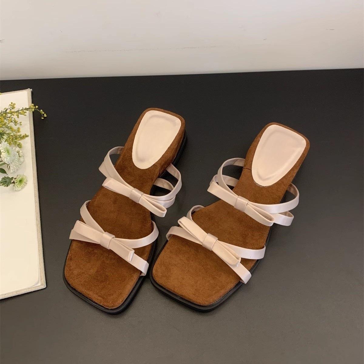 

French beautiful thick-soled wedges cool slippers women s outer wear summer new models with skirts comfortable one-word Roman sandals 40