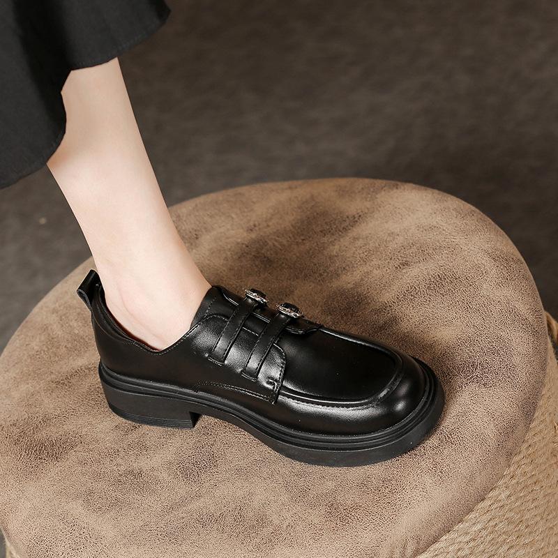 

Винтажные туфли Мэри Джейн на осень, маленькие туфли с мелким вырезом, маленькие кожаные туфли, студенческие одинарные туфли, женские 34 чёрный