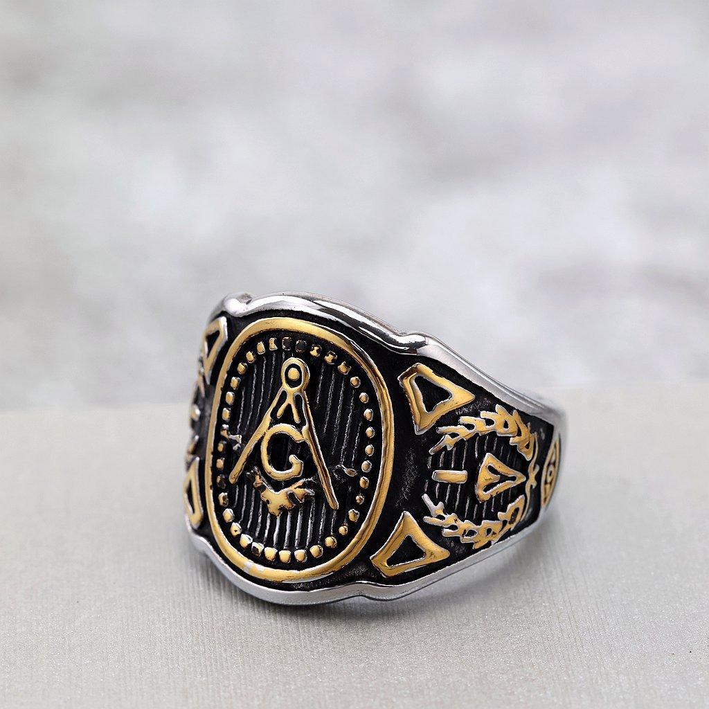 Vintage Solid Stainless Steel Mens Masonic Ring Personalized Band