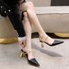 Baotou Half Slippers Women's Autumn Wear 2025 New Thick Heel Fashion Versatile French Retro Pointed Temperament High Heels