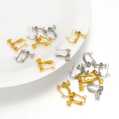 10pcs Stainless Steel Gold Color Plated Screw Ear Clip Earrings Hooks with Loop Ear Post Jump Ring DIY Jewelry Making Findings