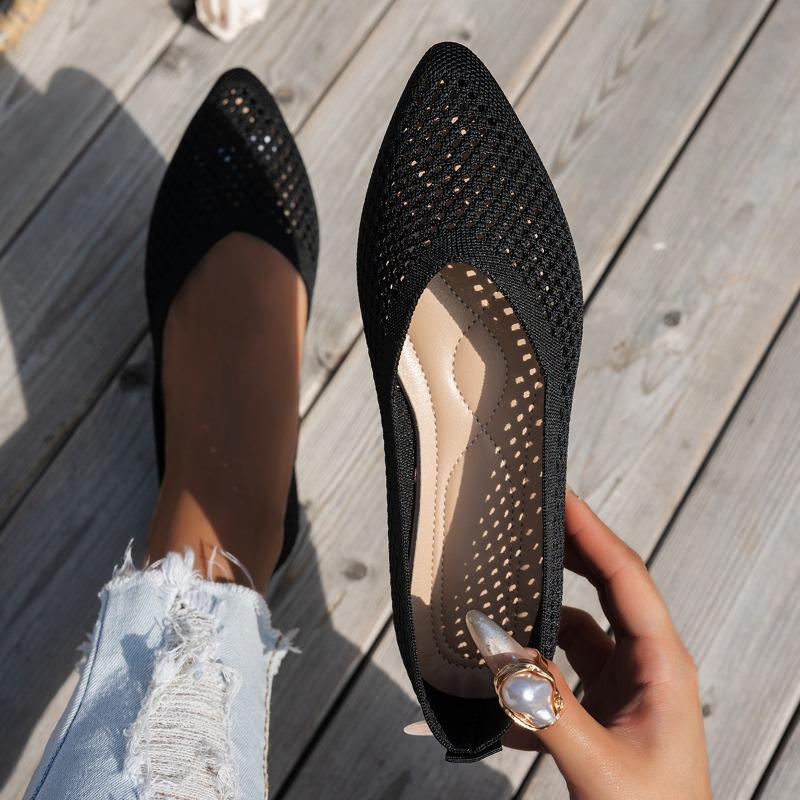 Shoes Women's Shoes Solid Color Pointed Flat Shoes Women's Casual Cloth Shoes Flying Weaving Doudou Shoes