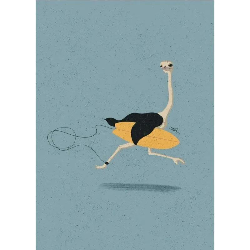 Funny Surfing Animal Retro Posters Canvas Painting Sloth Bear Panda Wall Art Picture for Modern Child Room Home Decor Art Gift