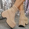 Fashion 2025 Fashion Soft Faux Suede Wedges Boots Women Solid Color Platform Ankle Boots Woman Casual Slip On Chunk Heel Booties Mujer