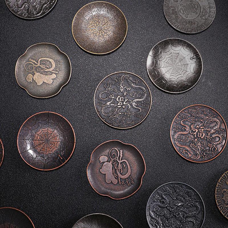 Japanese Bronze Cup Pad, Alloy Cup Holder, Tea Dish Coaster, Antique Zen Style, Heat Insulation Pad, Kung Fu Tea Ceremony Access
