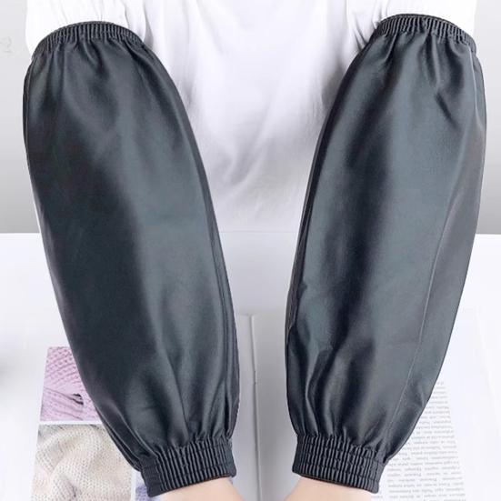 1 Pair Waterproof Arm Sleeves Oil-Proof Imitation Leather Arm Sleeves with Elastic Cuffs Long Protective Covers for Kitchen Labor Industrial Work