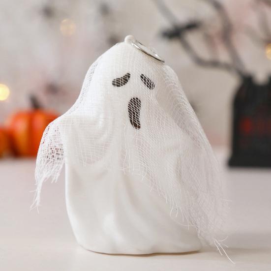 Svítící ozdoba duch Halloween duch světlo závěsná dekorace duch s gázou na krbovou římsu stůl zeď hororově tematické party potřeby