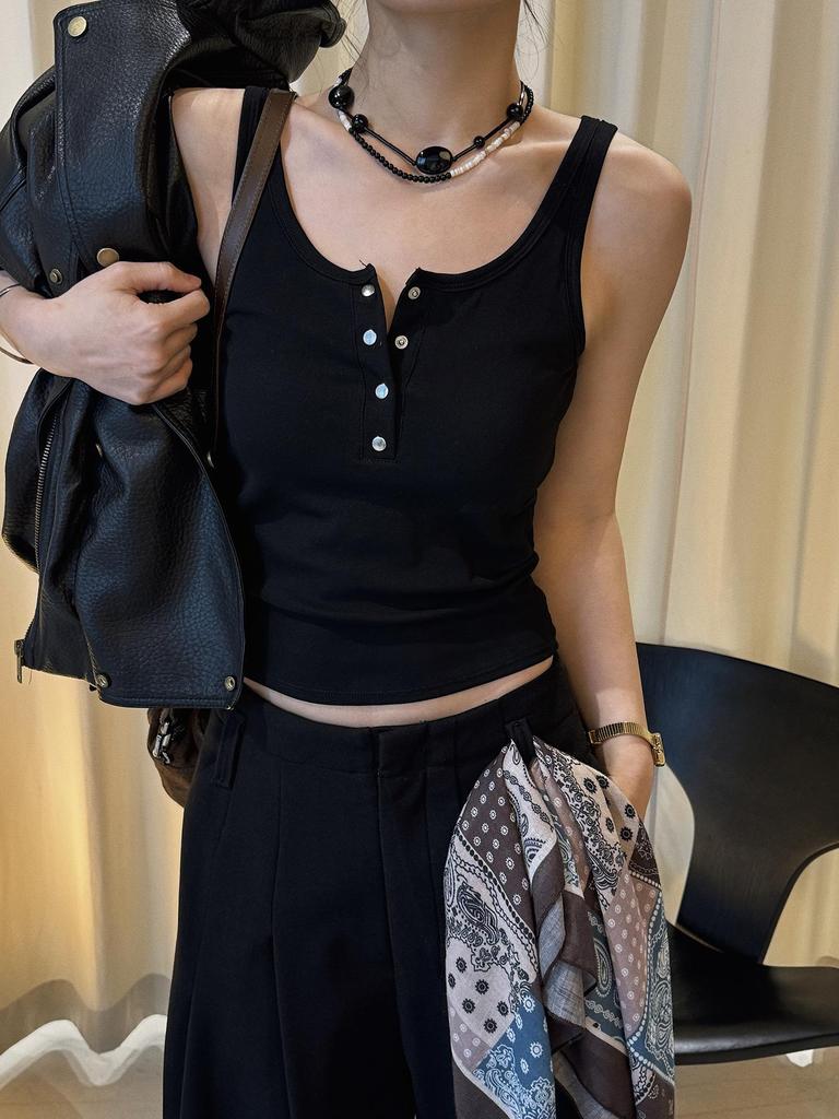 Xu Man Spring Retro Button-Up Cropped Vest - Slimming Fashion Top for Women