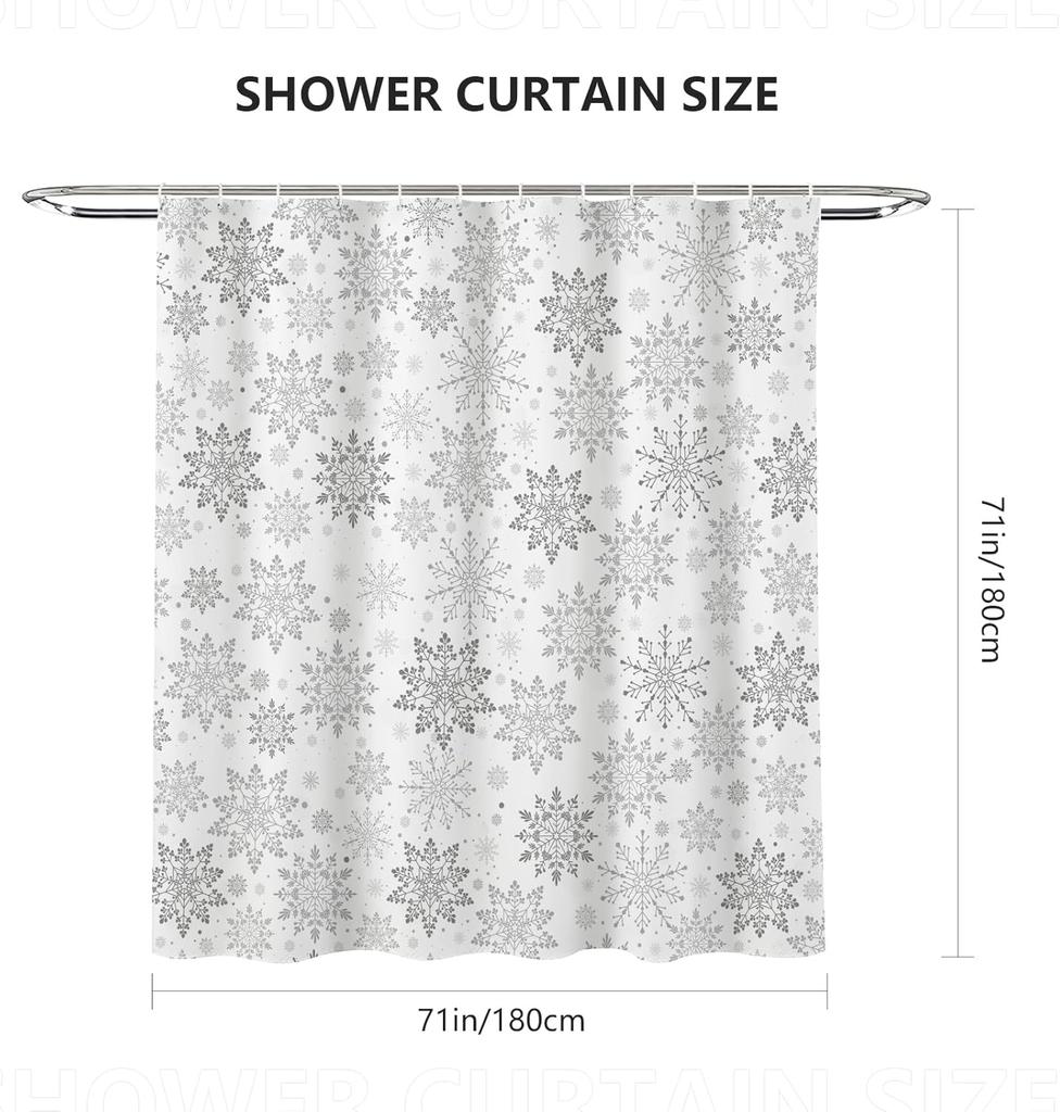 Winter Snowflake Gray White Shower Curtain Pattern Snow Shower Curtain Bathroom Christmas Decor Waterproof Polyester Fabric With