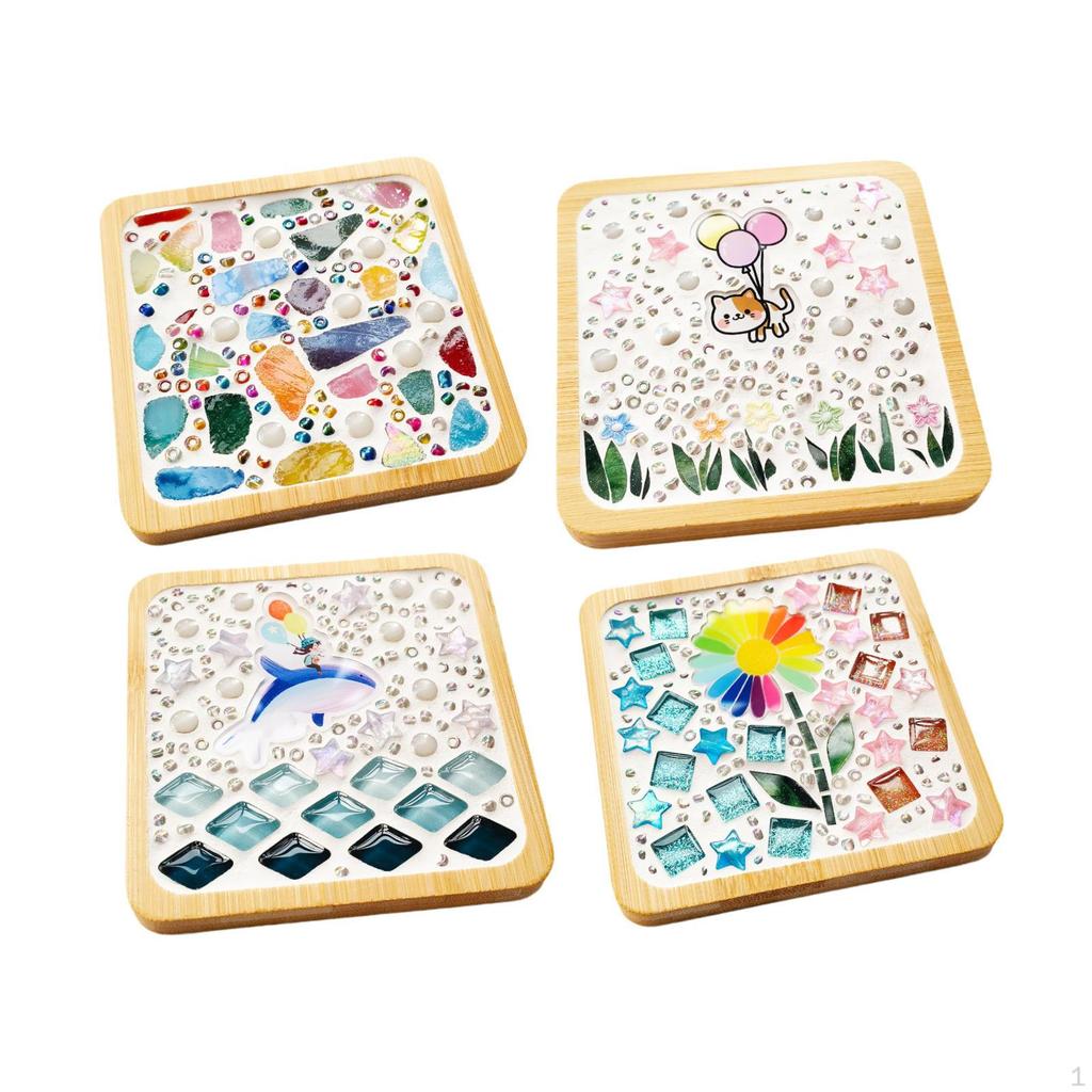 4 Pieces DIY Mosaic Coaster Handmade Craft for Playdates School Art Projects sunflower