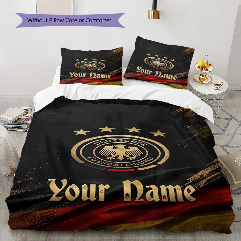 German Football Crest Custom Name Pattern Bedding Quilt Set Quilt Cover Pillowcase Home Birthday Gift(1 * Duvet Cover + 2 * Pillowcase, Without Core)