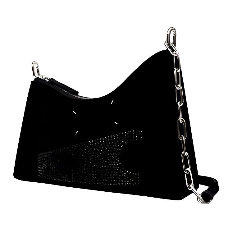 Maison Margiela Snatched Digital Logo Decorated Zipper Closure Fabric Hobo Bag Women bags Black SB1WG0056P6427T8013
