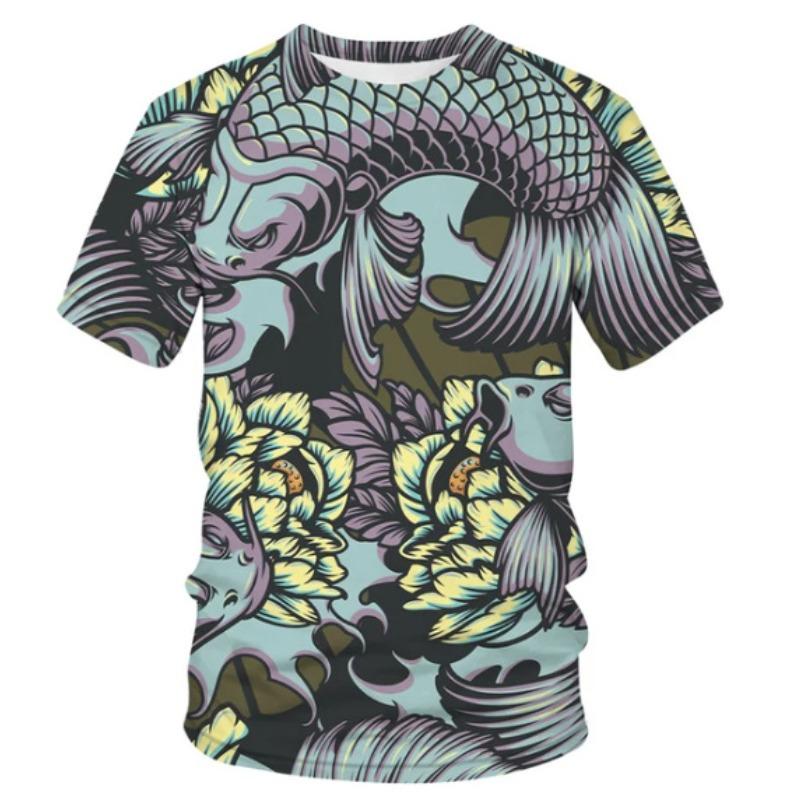 Men's 3D Printed T-Shirt Colorful Animal Plant Pattern Printing Short Sleeve O-Neck Pullover Casual Top