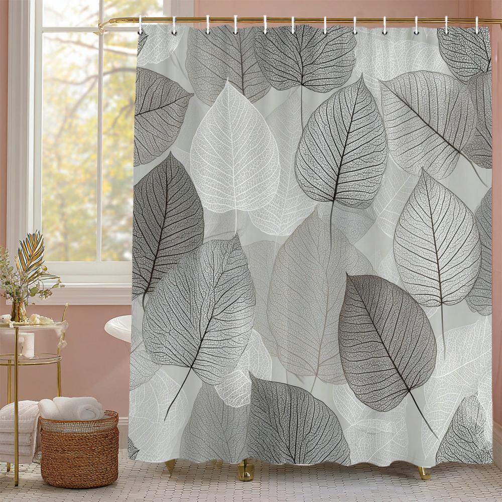 Golden Leaf Shower Curtain, Bathroom Decorative Shower Curtain, Waterproof Shower Curtain With Hooks