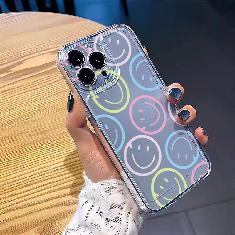 Round Happy Face Transparent Phone Case For iPhone 11 Cases iPhone 15 16 Pro 12 13 14 Pro Max Mini XR XS X 7 8 Plus SE2022 Cover