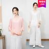 Women's Two-piece Outfit Three Quarter Sleeve Blouse Elastic Waist Wide Leg Pants Vintage Chinese Style Leisure Suit