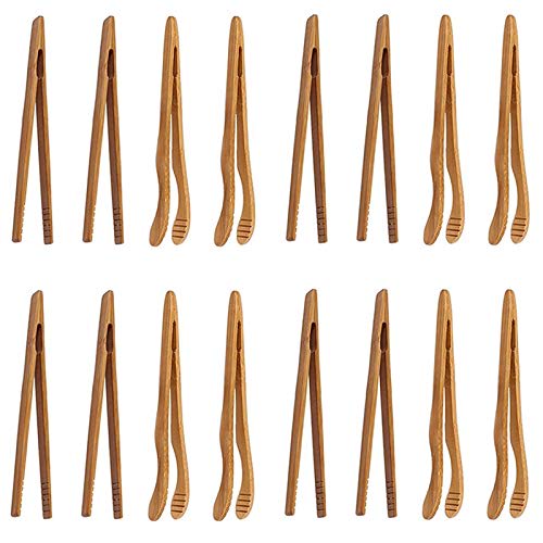 

FRGMNT 16-Piece Bamboo Toaster Tongs - 7-Inch Reusable Wooden Cooking Tongs - Kitchen Utensils for Cheese, Bacon, Muffins, Fruits, and Bread