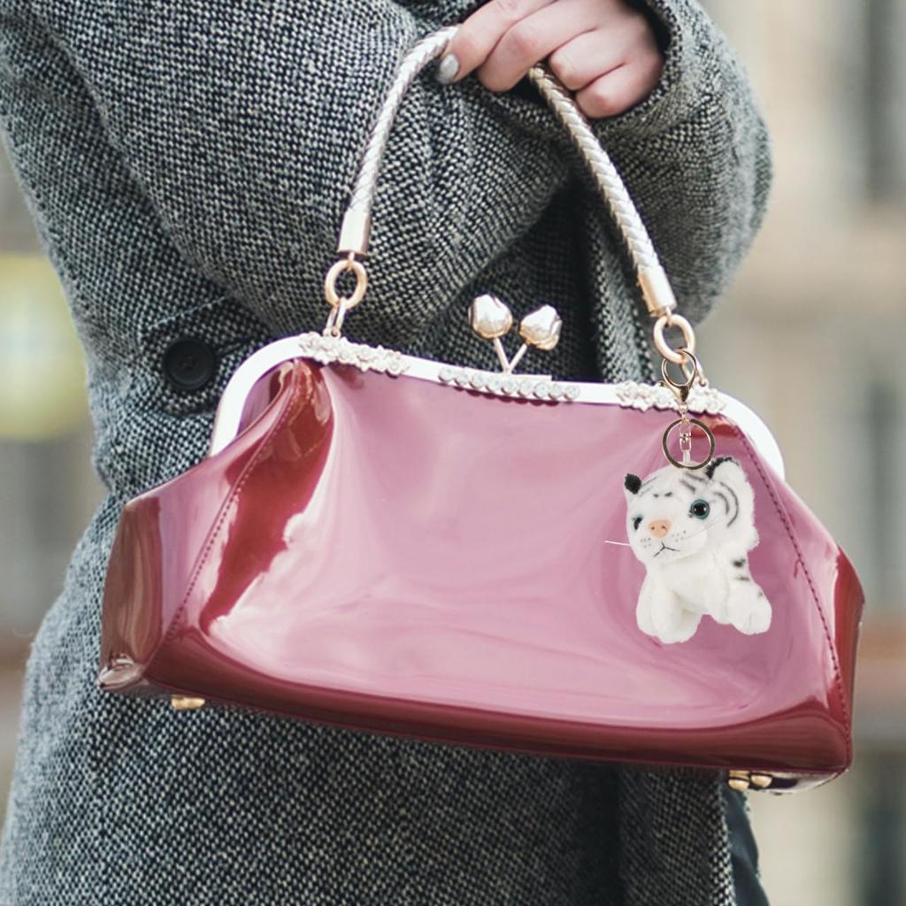 Alipis White Tiger Plush Keychain, White Tiger Mascot, Bag Charm, Cute Fluffy Animal Strap, Keys, Backpack Decoration, Gift (11cm)