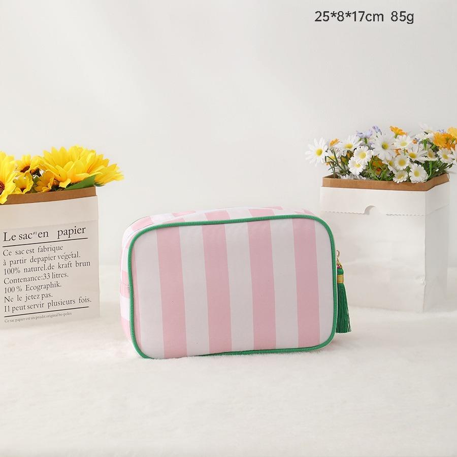 New Stripes Makeup Bag Simple & Fresh Cosmetic Pouch for Travel Portable Toiletry Organizer Polyester Lipstick Storage Case розовый