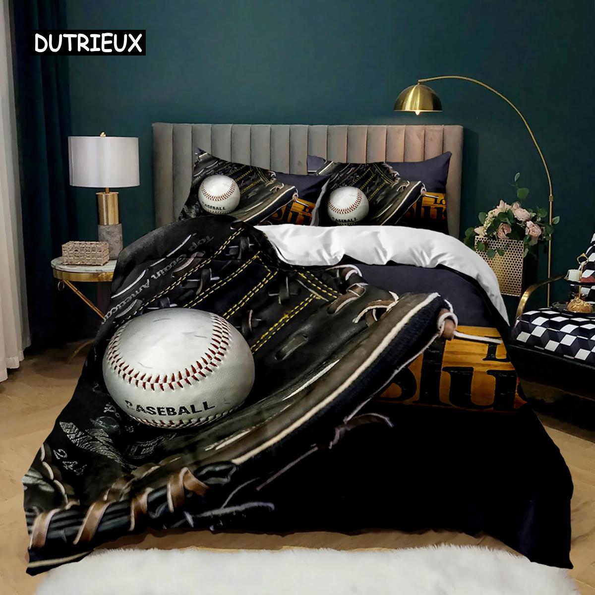 Baseballová sada povlečení Sportovní téma Klučičí Dětská Sada ložního prádla 3D Baseballové ložní prádlo Dvojlůžko Queen Size King Size Polyesterový povlak na přikrývku EU single(135x200cm)