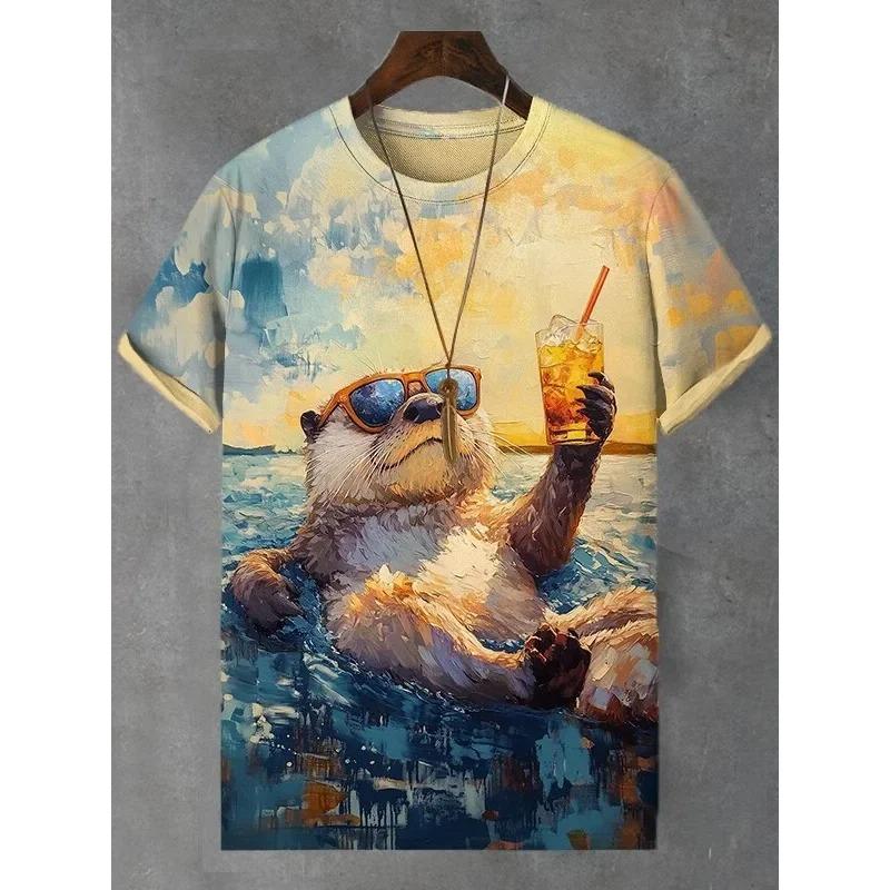 Men's Animal Funny Cat Printed T Shirt Short Sleeve Tees Tops 3D Print O-Neck Shirts Party Summer Casual Men's Clothing Apparel