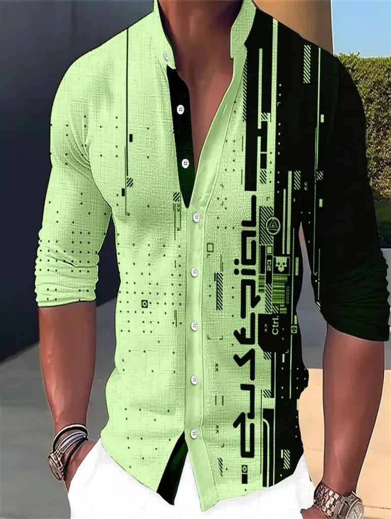 Camicia alla moda a maniche lunghe con stampa a vortici, abbigliamento casual alla moda per uomo.
