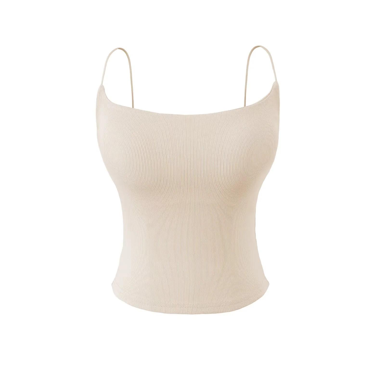 

2026 Summer Backless Spicy Tank with Chest Pads - Women s Stylish Elastic Strap Top Large абрикосовый