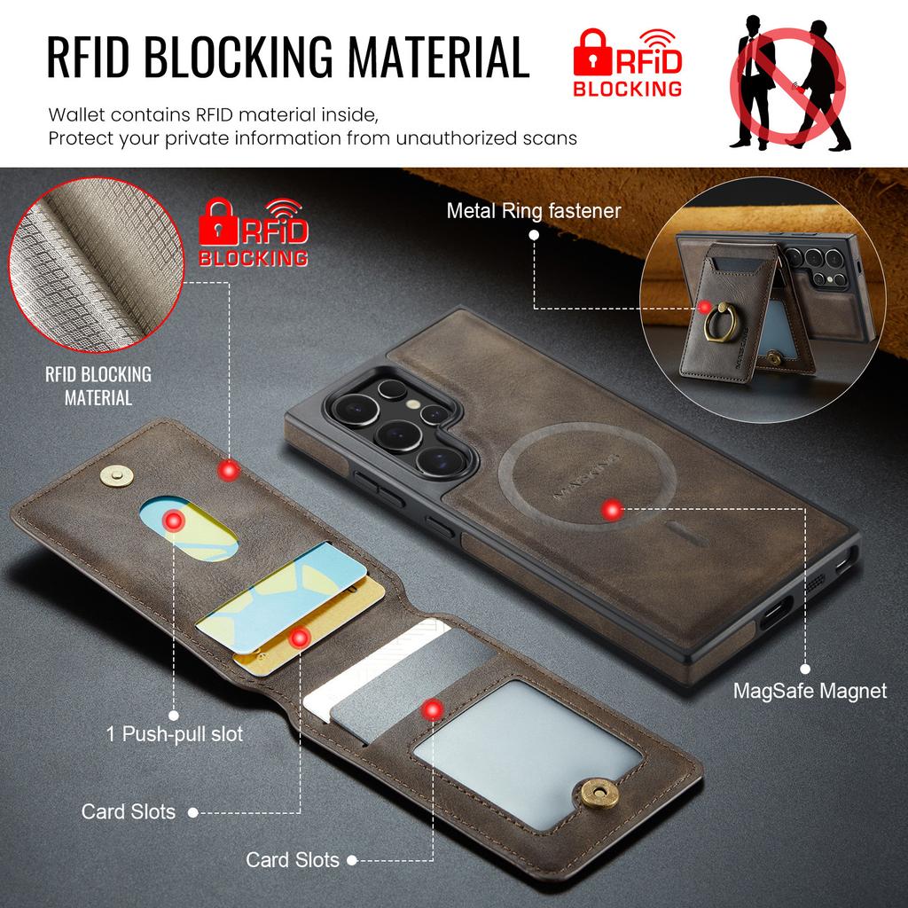 Leather for Magsafe Phone Case for Samsung Galaxy S26 S24 S23 S25 Ultra S26 Plus FE Bracket Magnetic Cover with Card Holder LK1