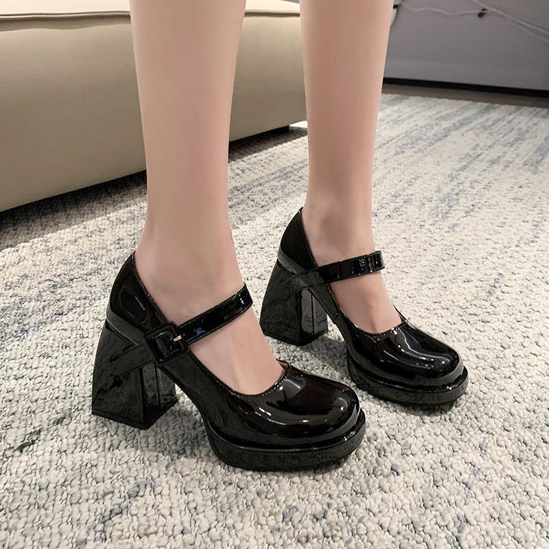French Mary Jane Shoes Women's 2025 New Thick Heel Single Shoes Black Spice Girl High Heels Barbie Round Head Small Leather Shoes