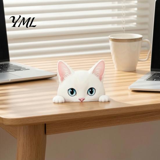 Cute Cat Theme Room Decor Shelf Sitter Ornament, Wooden Peeking Kitten Figurine, Desk 2D Flat Decorative Statue for Desktops And Bookshelves