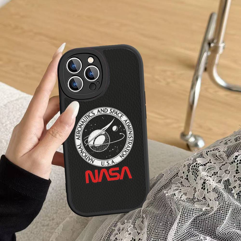 USA N-Nasa Leather Phone Case For IPhone 16 14 15 Pro Plus 13 12 11 Pro Max Silicone Cover