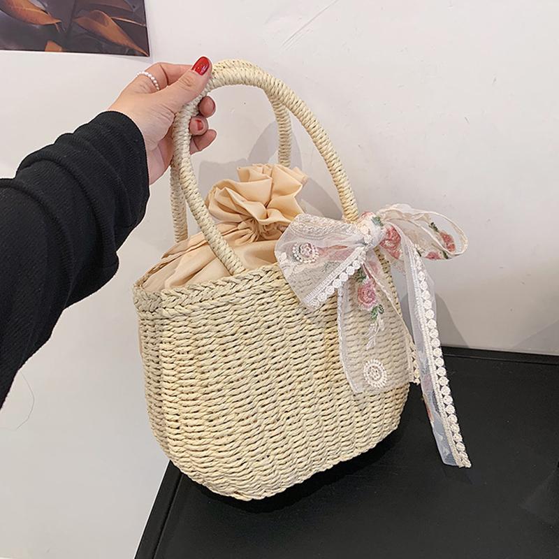 Simple Design Straw Handbags For Women Handmade Bohemian Style Beach Bag Summer Fashion Pack Bucket Bag Purse Totes