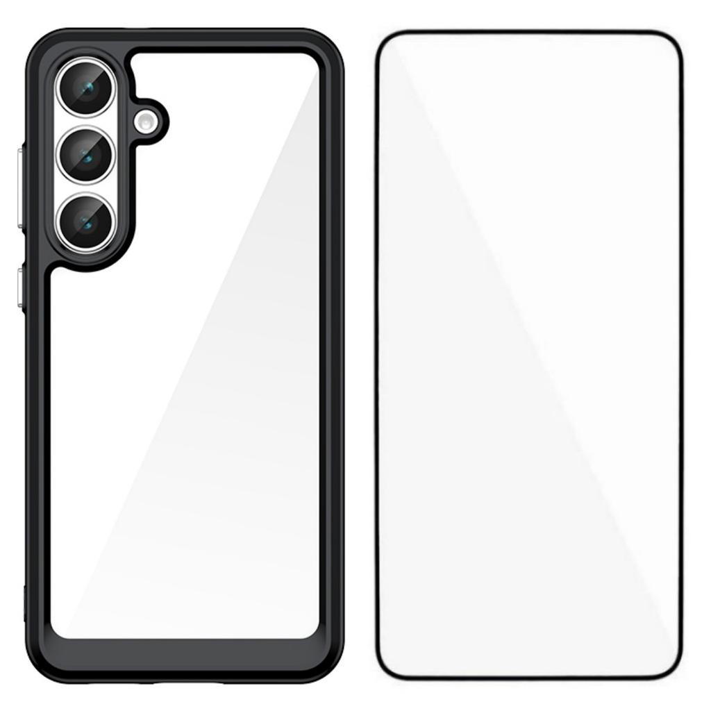 For Samsung Galaxy S25 FE Phone Case WANLONFENG XC Series TPU Acrylic Cover with Tempered Glass (Big Lens Hole)
