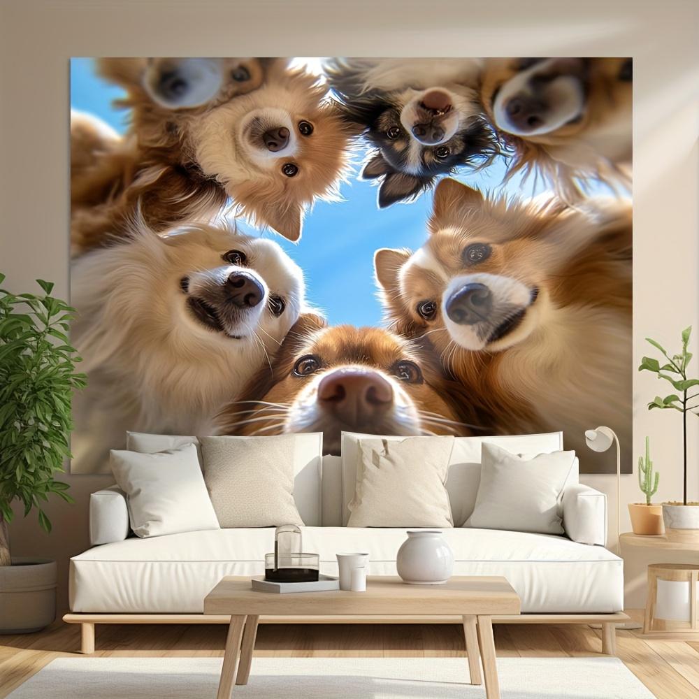 1 Stück Süße Hundegesichter Wandteppich Waschbares Polyester Wandbehang für Schlafzimmer Wohnzimmer Büro Party Heimdekoration