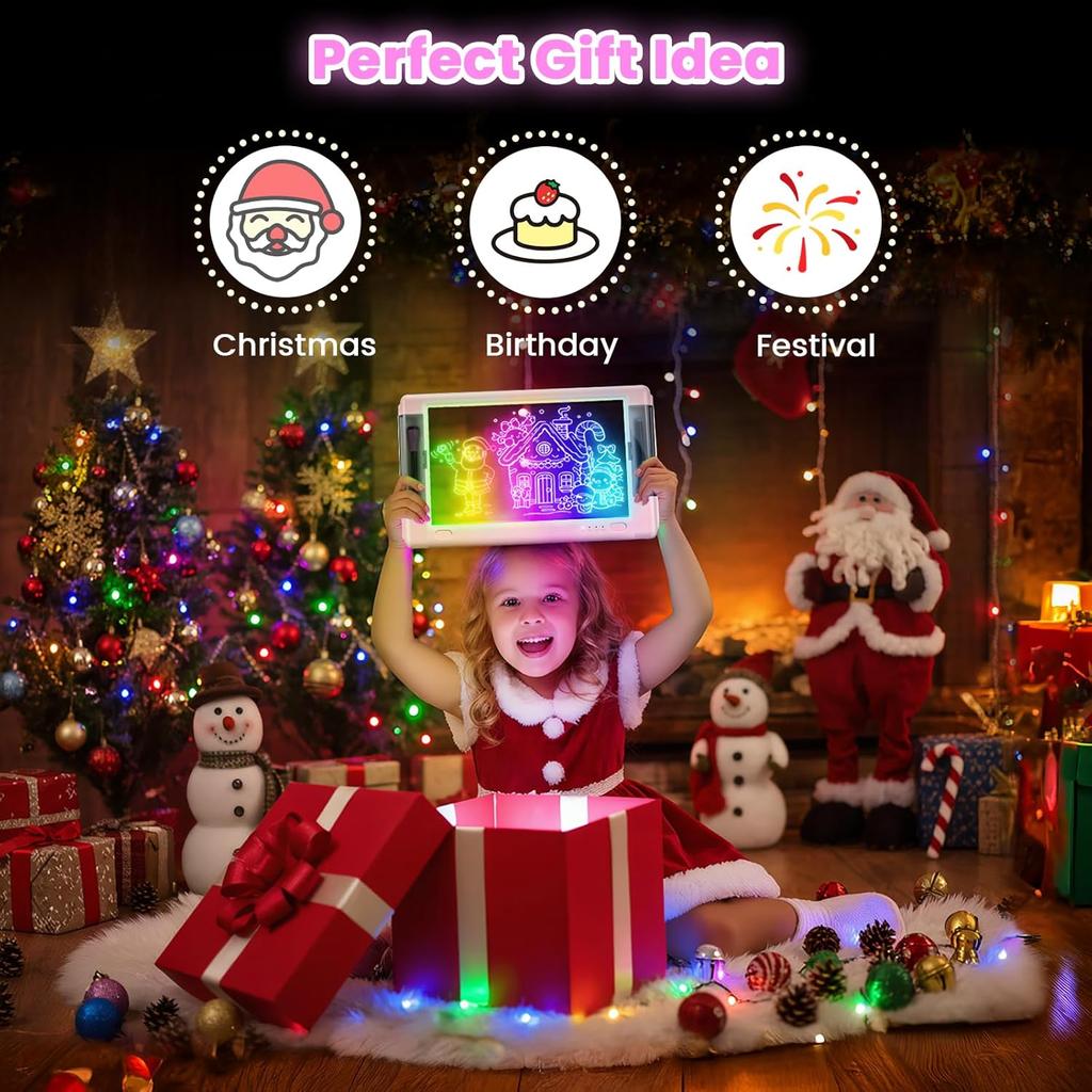 Rechargeable LED Drawing Board, 15 Inch Lumiboard 9-Color Light Modes Neon Art Light Up Writing Tablet Tracing Pad for Kids, Sketching Gift Toy for