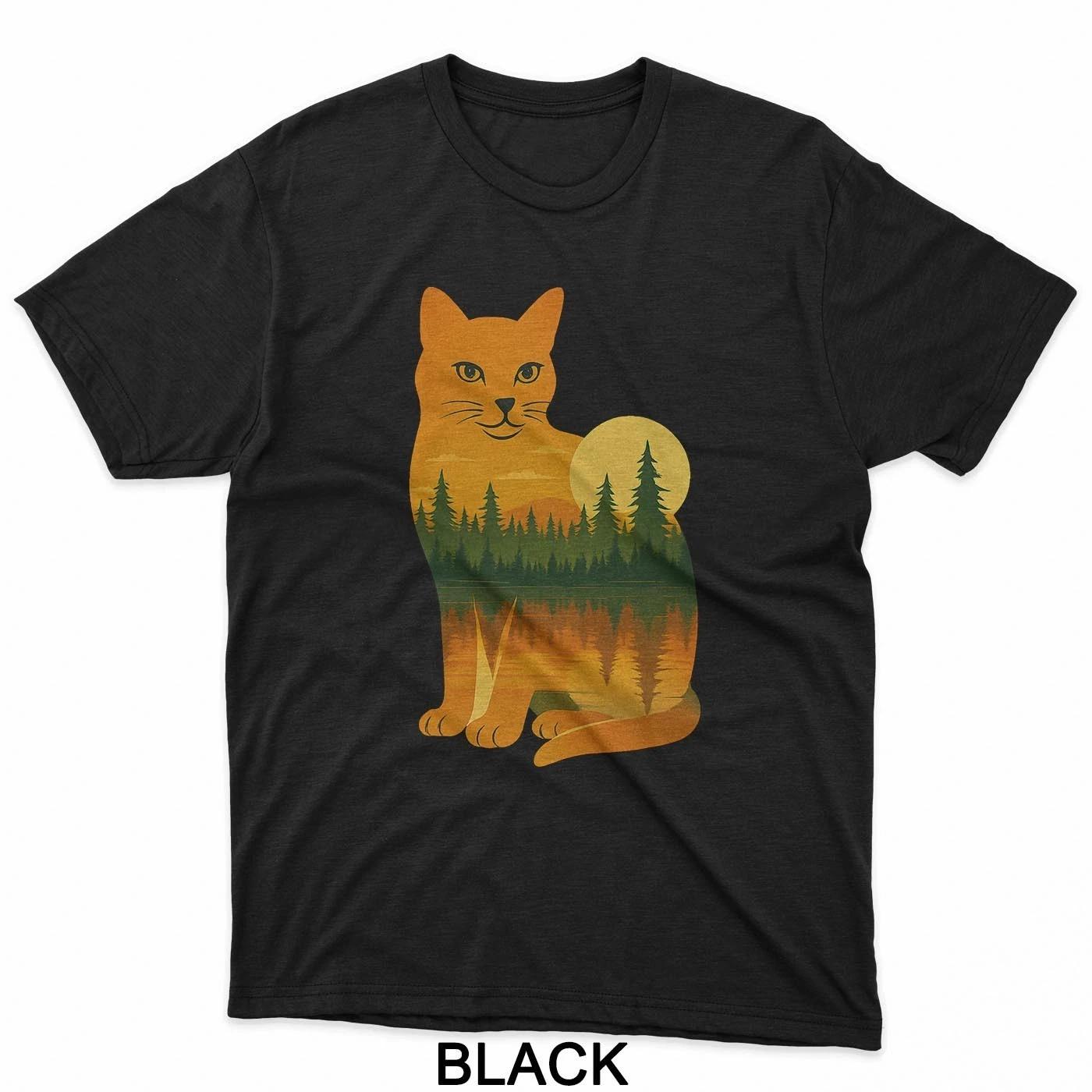 Orange Cat Lover Wildlife Nature Forest Reflection T-Shirt T-Shirt S