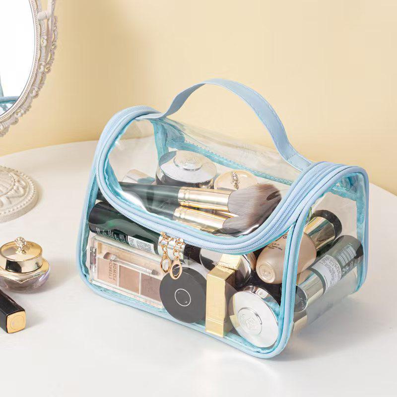 

Большая вместительная прозрачная косметичка из ПВХ - водонепроницаемая сумка для хранения для женщин Transparent curved bag синий