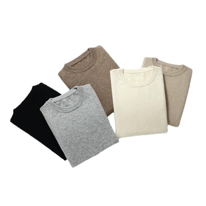 New cashmere sweater short-sleeved crew neck T-shirt sweater loose-knit wool sweater