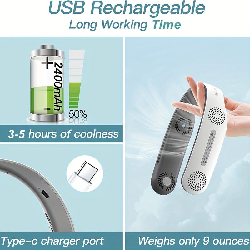 1pc Hands-Free Portable Neck Fan - Rechargeable, Bladeless, 3 Speeds, 360° Cooling, USB Wearable