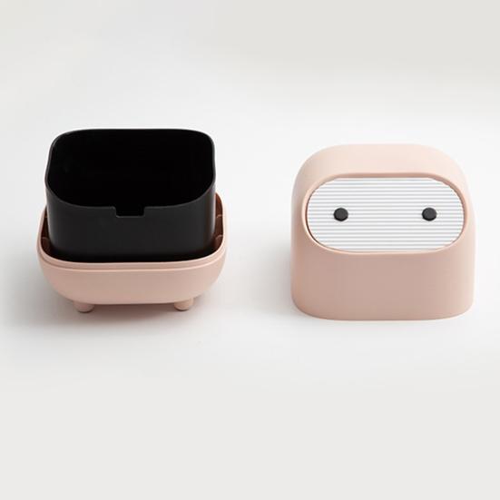 Desktop Trash Can with Folding Cover Press-Type Opening Mechanism Compact Size Cartoon Shape Trash Bin