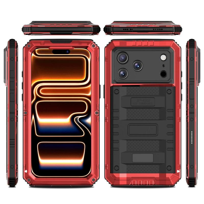 

Військовий протиударний чохол для IPhone 17 Pro 16E Air 16 15 14 13 12 Pro Max IP68 Повністю водонепроникний Силіконовий захист Алюмінієвий корпус iPhone 15 Plus червоний