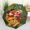 Disney The Lion King Simba Watercolor Print Automatic Folding Umbrella, Cute Cartoon Lion King Windproof Waterproof Travel Umbre