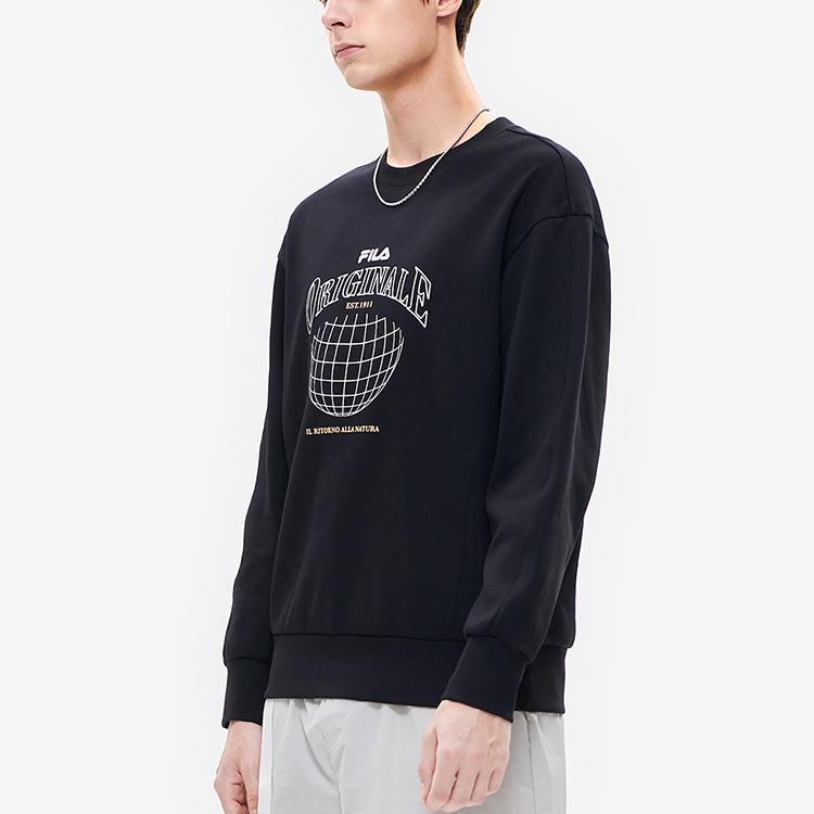 FILA Simple Loose Geometric Pattern Logo Letter Casual Comfortable Knit Pullover American Sweatshirt Men sweatshirt Black F11M239202FBK