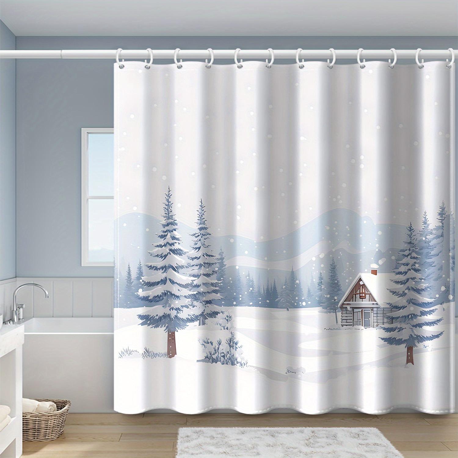 

Winter Wonderland Snowy Cedar House Print Bath Drapery With Hooks,Christmas Themed Home Decor For Bathtub And Bathroom W60H190(CM)-1 Pcs