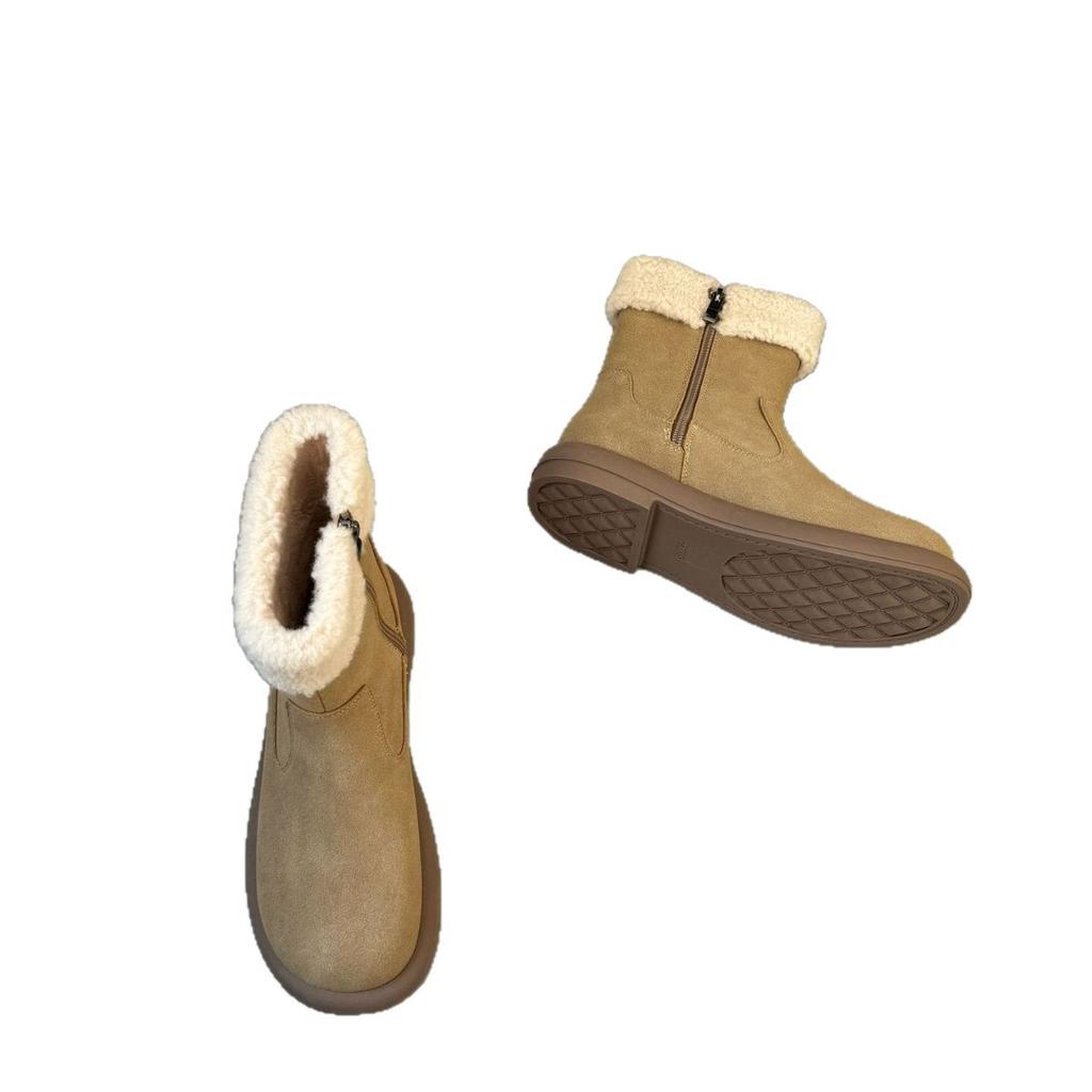 Thick-soled matte leather snow boots women's shoes 2025 new autumn and winter piled thickened cotton shoes warm fluffy boots short boots