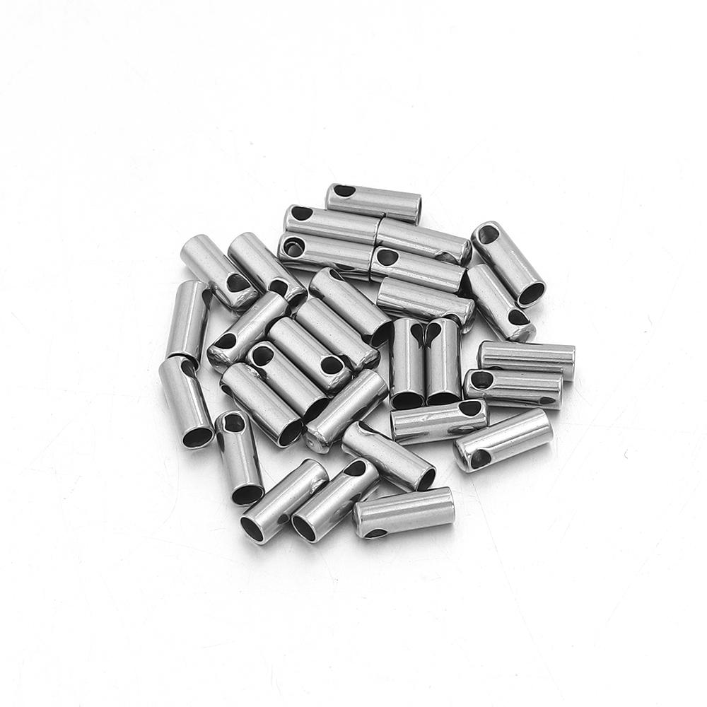 10-30pcs Stainless Steel Column End Tip Cap Crimp Clasps Connector For Jewelry Making Bracelet Necklace Leather Cord Accessories