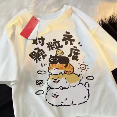 Cat Japanese Style T-shirt Women's Fashion T-shirt Summer Top Loose Street Hip-hop T-shirt Graphic T Shirts Summer Streetwear
