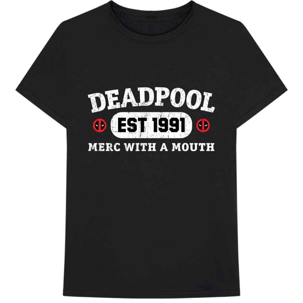 Deadpool T Shirt MERC with A Mouth Official Marvel Comics Mens Black L S
